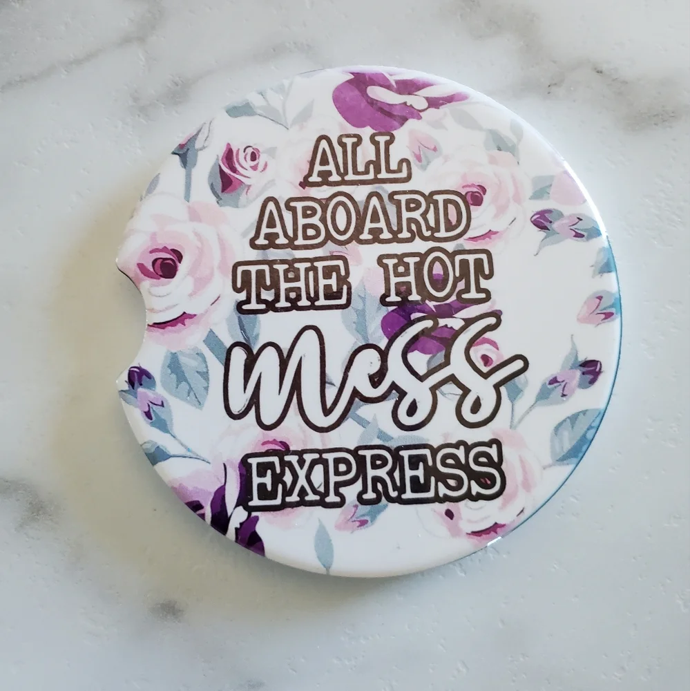 Set Of 2 Ceramic Car Coasters Funny Hot Mess